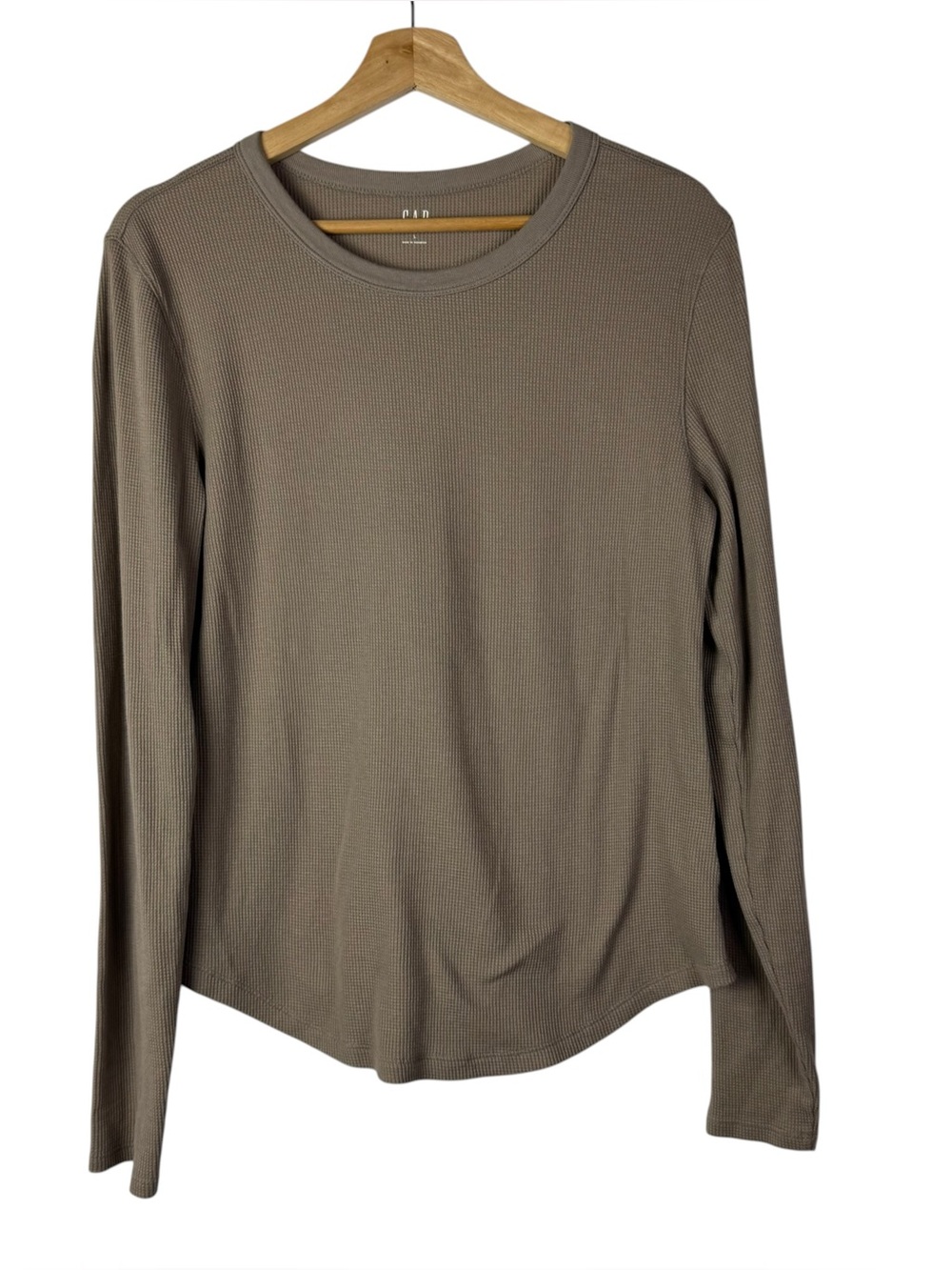 Gap Light Brown Relaxed Waffle Crewneck Long Sleeve T-Shirt L